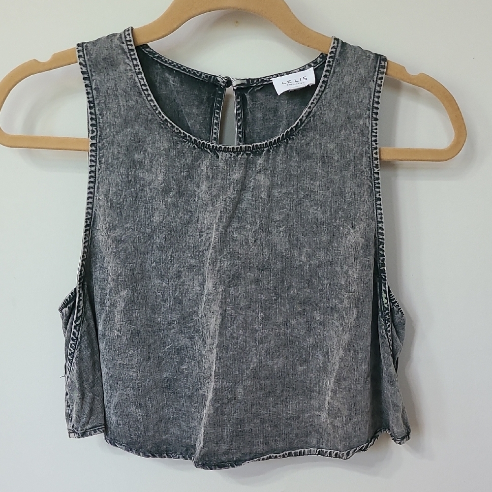 Le Lis Black Stonewash Sleeveless Crop Tank Top Size Medium